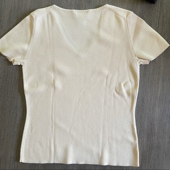 Ann Taylor Factory Store Sweater Light Yellow Short Sleeve Size Small - Picture 2 of 5